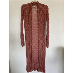 L Agence Womens‎ Open Front Striped Long Cardigan Duster  Orange Coral Size XST